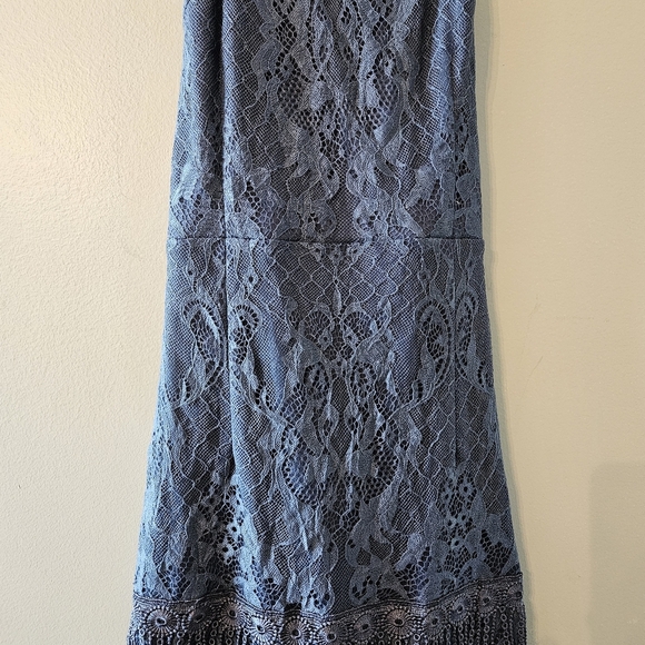 Two Sisters Shimmy Cocktail Spaghetti  Straps Tassel Mini Dress Steel Blue Sz 6. - Picture 12 of 16